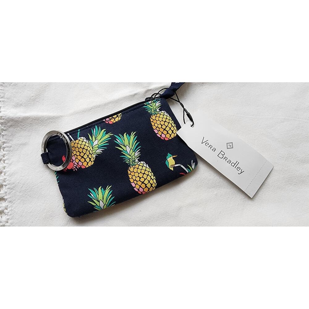 Vera Bradley Zip ID Case Key Ring Toucan Party Pineapple Print NWT
